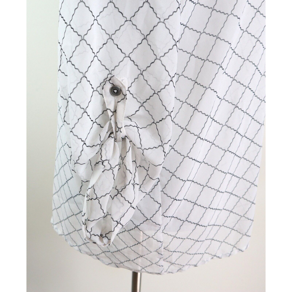 Cabi Size M Chessboard Button Down Blouse 740 Ivory Black Grid Print - Picture 8 of 10